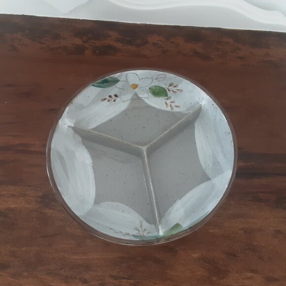 Pottery Handpainted Speckled Relish, Candy Dish. 3 Sections - Picture 4 of 5